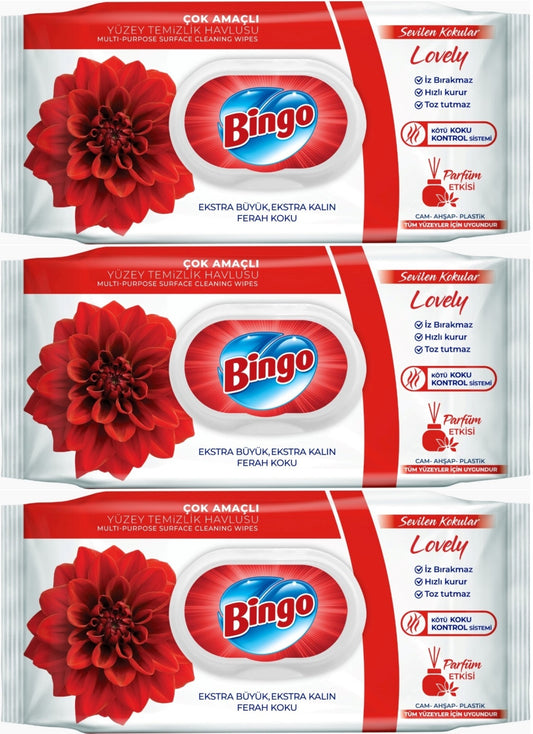 Bingo Clean Yüzey Temizlik Havlusu 96 Yaprak Sevilen Kokular Lovely - Gül (3 Lü Set) 288 Yaprak