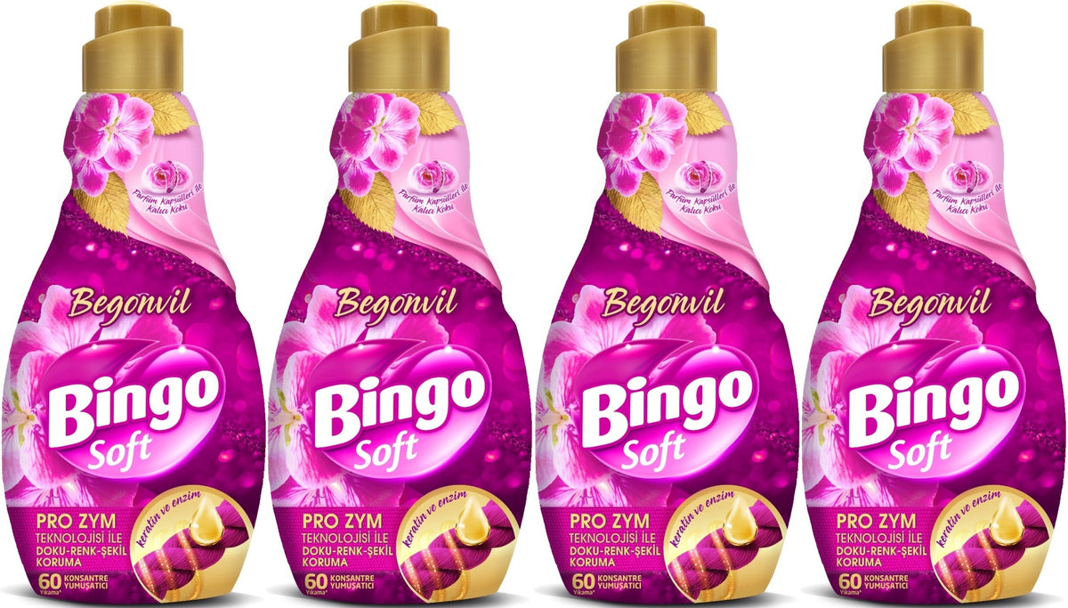 Bingo Soft Çamaşır Yumuşatıcı Konsantre 1440ML Begonvil (4 Lü Set)