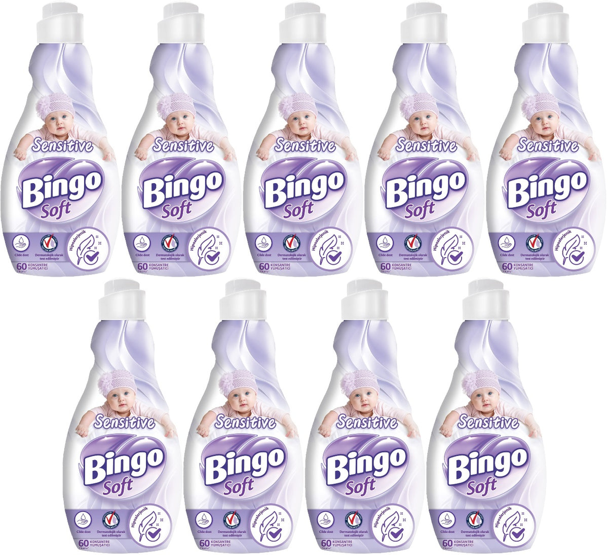 Bingo Soft Çamaşır Yumuşatıcı Konsantre 1440ML Sensitive (Hipoalerjenik) (9 Lu Set)