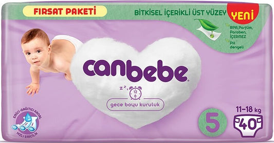 Canbebe Bebek Bezi 5 Beden 11-18 KG Junior 40 Adet Fırsat Pk