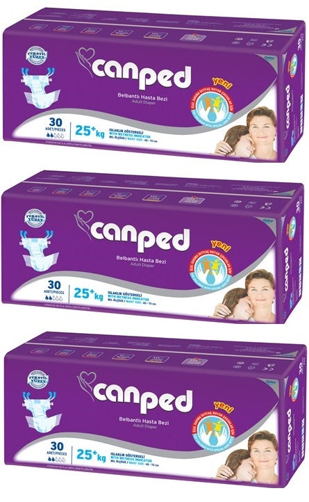 Canped Çoçuklar İçin Yetişkin Bezi Bel Bantlı Tekstil Yüzey XS - Extra Küçük - 90 Adet