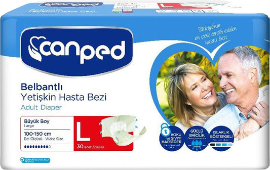 Canped Yetişkin Bezi Bel Bantlı Polietilen L - Büyük - Large 30 Adet Tekli Pk