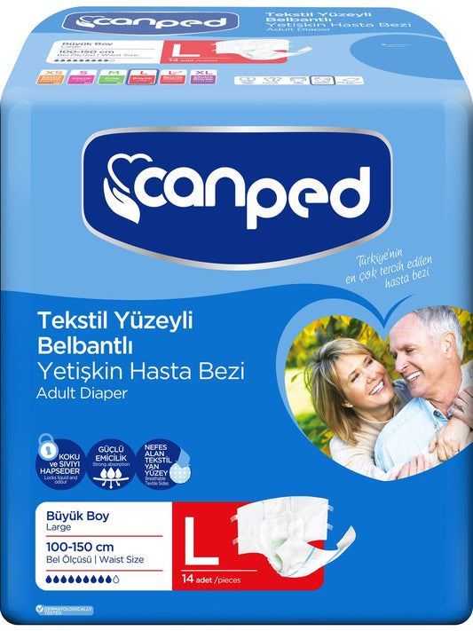 Canped Yetişkin Bezi Bel Bantlı Tekstil Yüzey L - Büyük - Large 14 Adet Tekli Pk