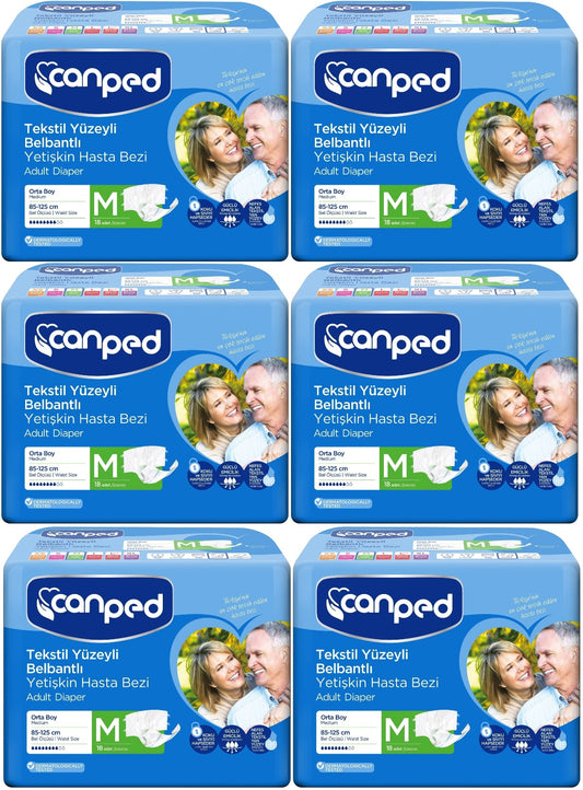 Canped Yetişkin Bezi Bel Bantlı Tekstil Yüzey M - Orta - Medium 108 Adet