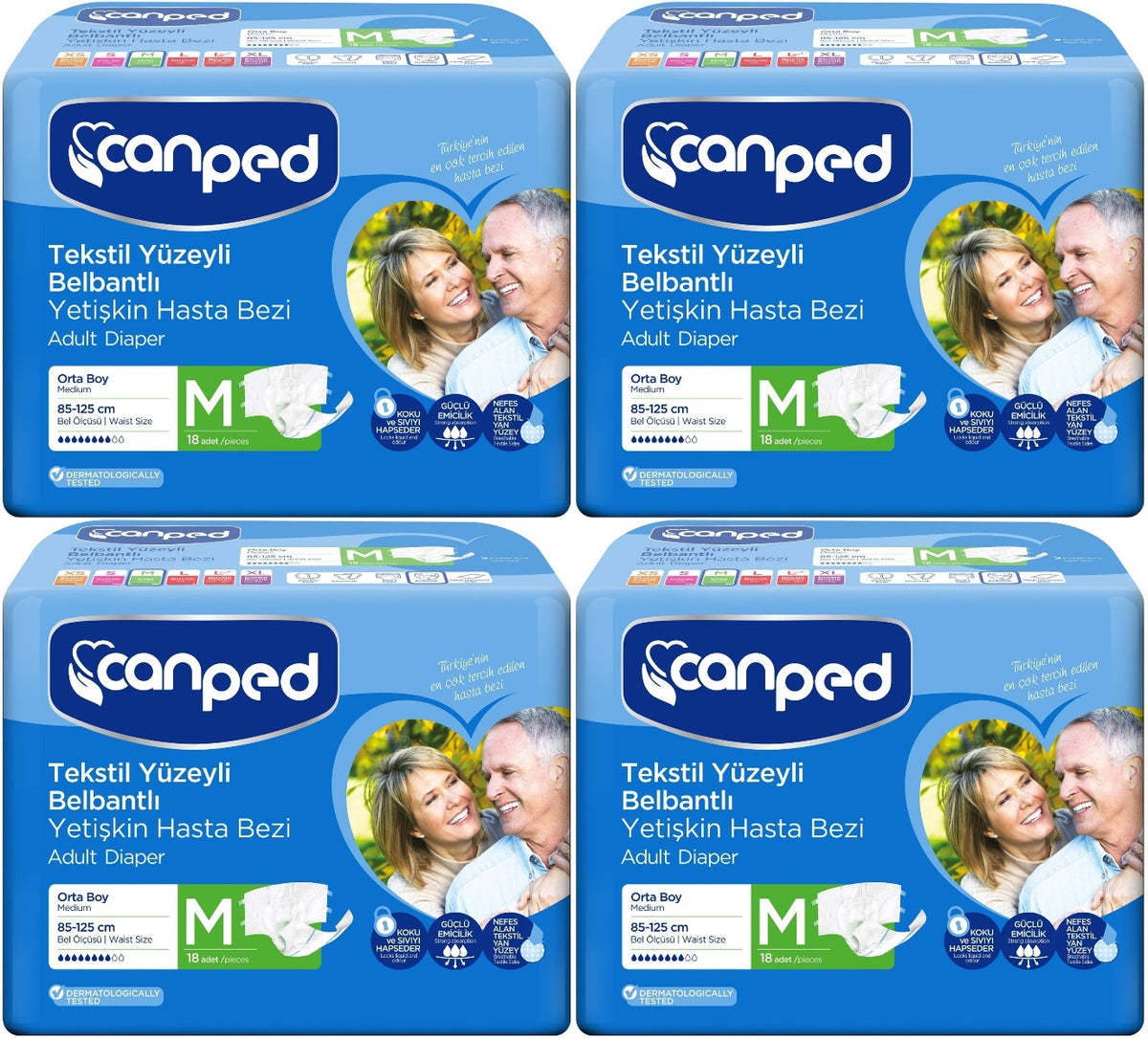 Canped Yetişkin Bezi Bel Bantlı Tekstil Yüzey M - Orta - Medium 72 Adet