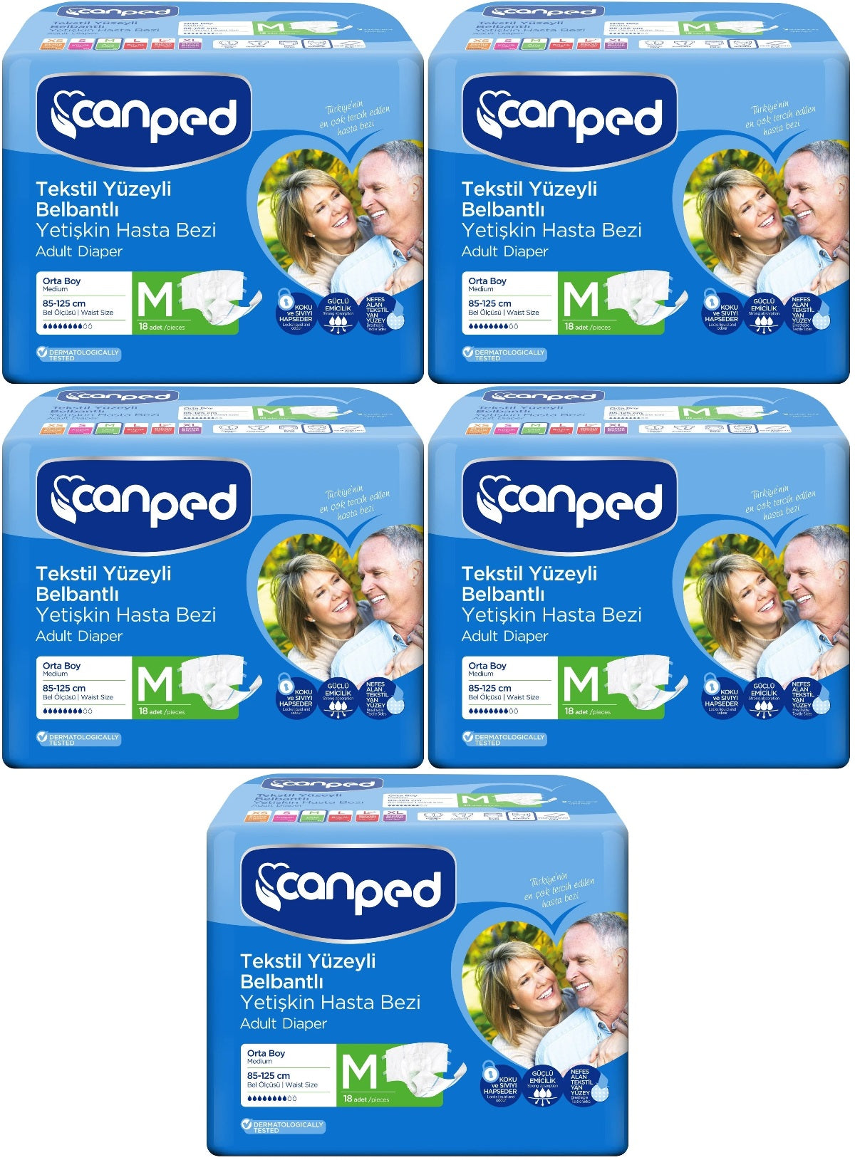 Canped Yetişkin Bezi Bel Bantlı Tekstil Yüzey M - Orta - Medium 90 Adet