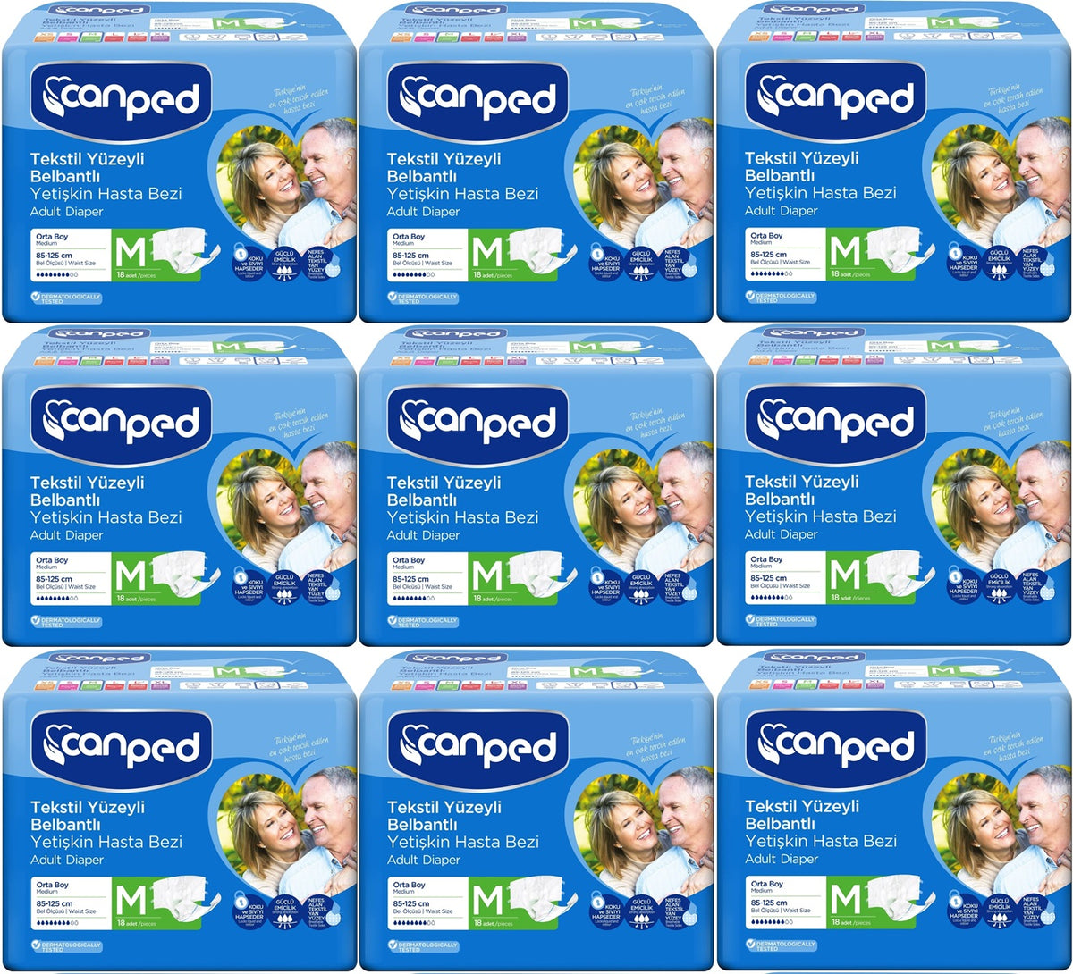 Canped Yetişkin Bezi Bel Bantlı Tekstil Yüzey M - Orta - Medium 162 Adet