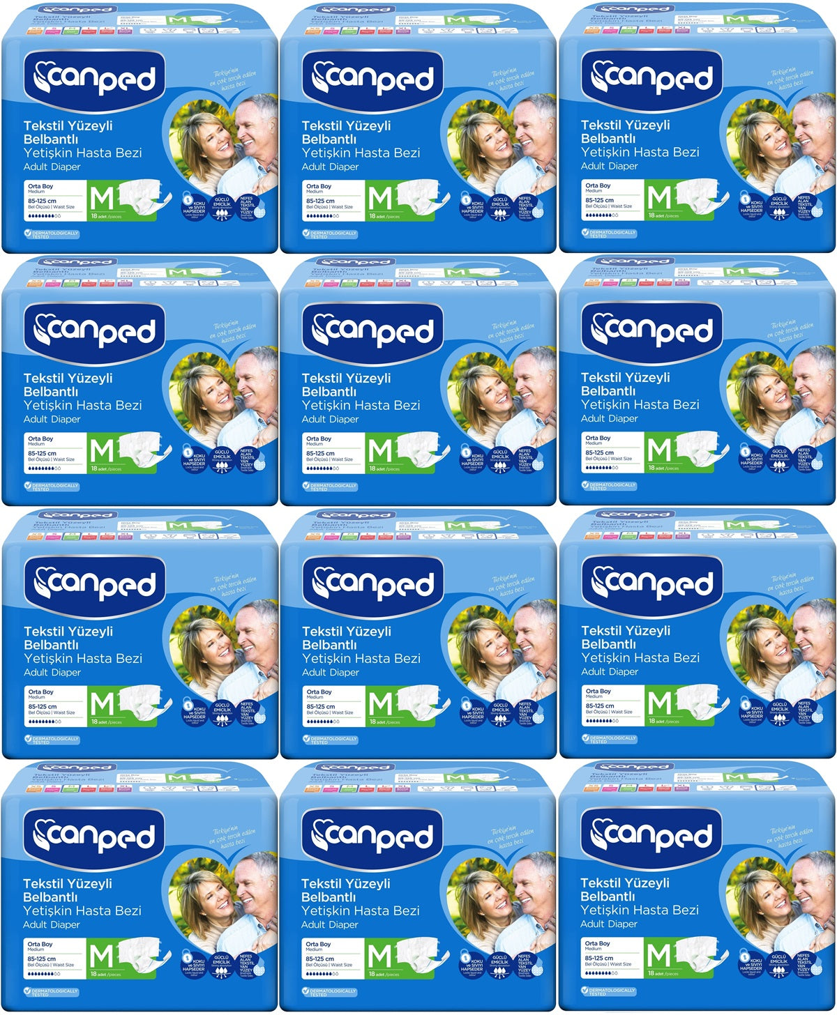 Canped Yetişkin Bezi Bel Bantlı Tekstil Yüzey M - Orta - Medium 216 Adet