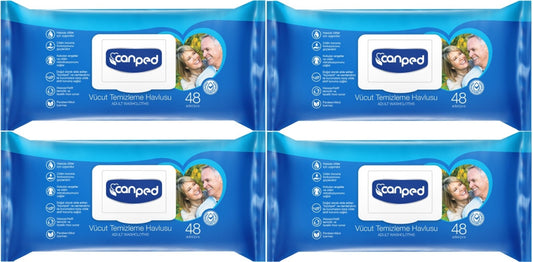 Canped Yetişkin Vücut Perine Temizleme Islak Mendil Havlu 48 Yaprak XL (4 Lü Set) Plastik Kapaklı