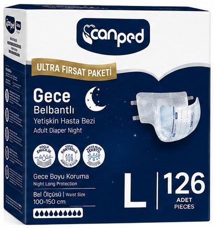 Canped Yetişkin Bezi Bel Bantlı Gece Night L - Büyük - Large 126 Adet