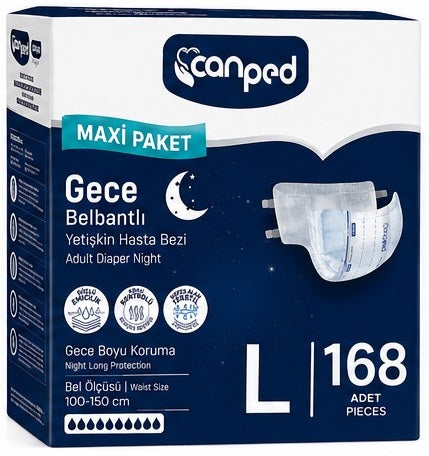 Canped Yetişkin Bezi Bel Bantlı Gece Night L - Büyük - Large 168 Adet