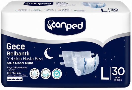 Canped Yetişkin Bezi Bel Bantlı Gece Night L - Büyük - Large 30 Adet Tekli Pk
