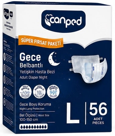 Canped Yetişkin Bezi Bel Bantlı Gece Night L - Büyük - Large 56 Adet