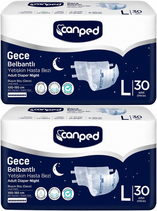 Canped Yetişkin Bezi Bel Bantlı Gece Night L - Büyük - Large 60 Adet