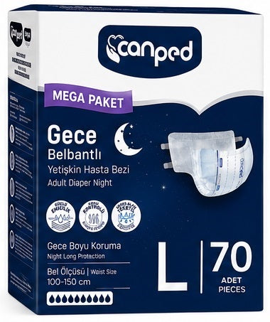 Canped Yetişkin Bezi Bel Bantlı Gece Night L - Büyük - Large 70 Adet