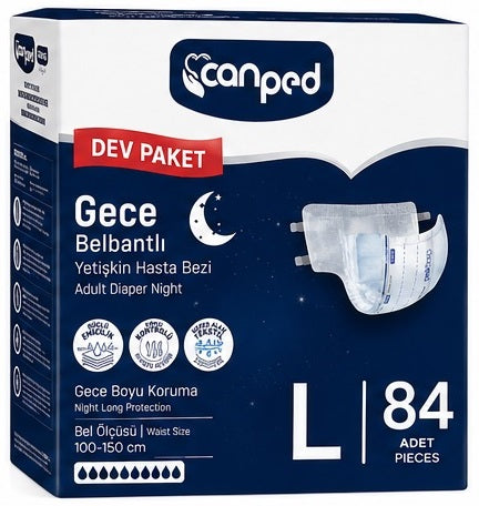 Canped Yetişkin Bezi Bel Bantlı Gece Night L - Büyük - Large 84 Adet
