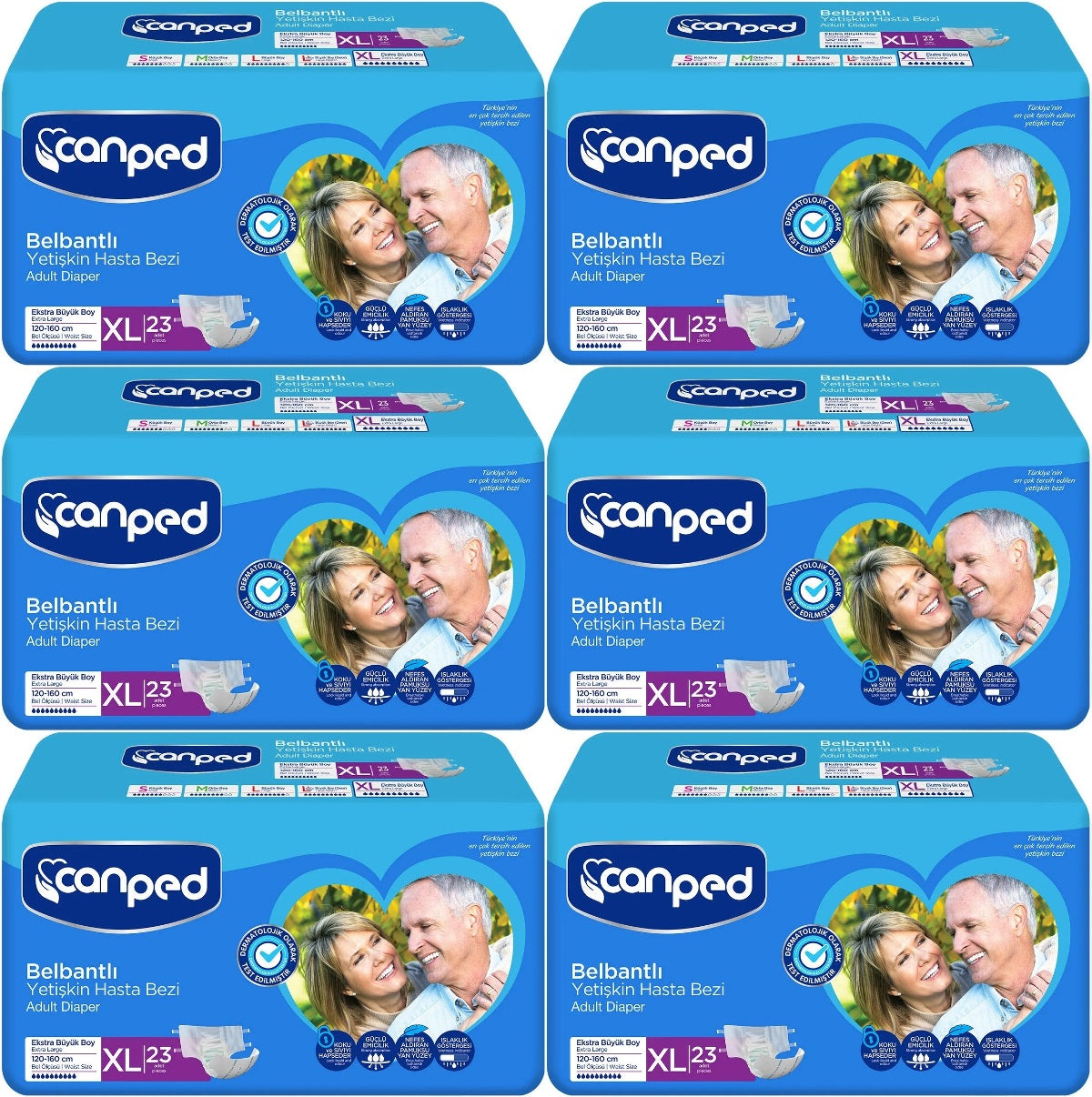 Canped Yetişkin Bezi Bel Bantlı Tekstil Yüzey XL - Ekstra Large - Extra Large 138 Adet