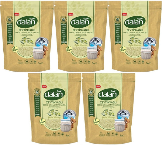 Dalan Doğal Granül Sabun Tozu 1KG Bebekler İçin %100 Zeytinyağlı (5 Li Set)