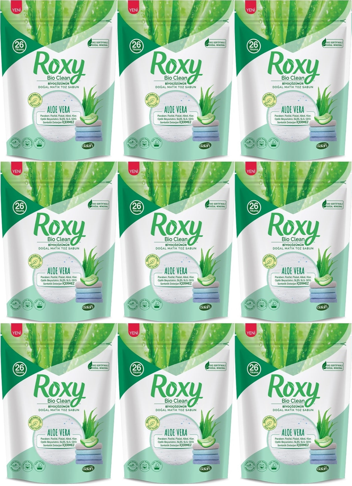 Dalan Roxy Bio Clean Matik Sabun Tozu 800GR Aloe Vera (9 Lu Set) (234 Yıkama)