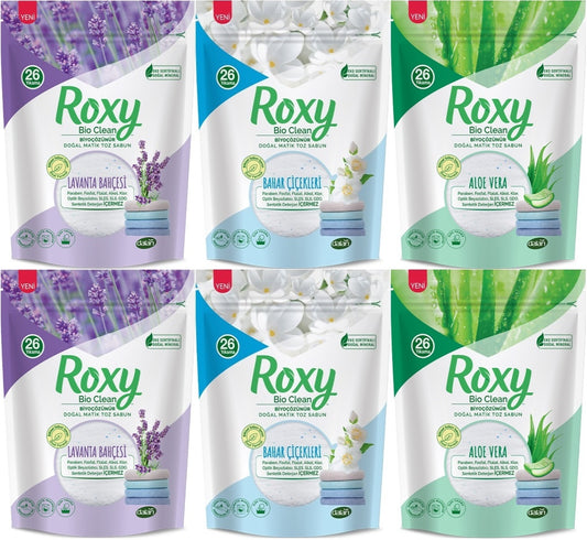 Dalan Roxy Bio Clean Matik Sabun Tozu 800GR Karma 6 Lı Set (Lavanta/Bahar/Aloe Vera) (156 Yıkama)