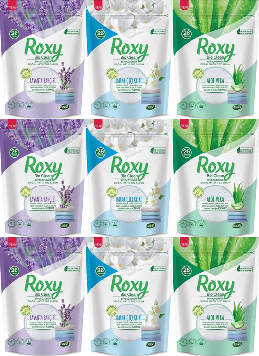 Dalan Roxy Bio Clean Matik Sabun Tozu 800GR Karma 9 Lu Set (Lavanta/Bahar/Aloe Vera) (234 Yıkama)