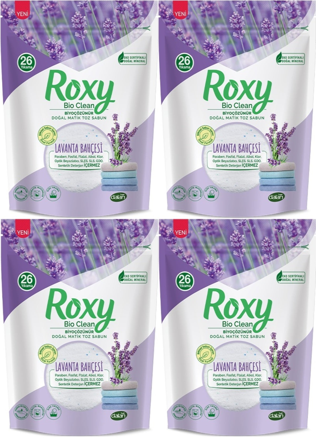 Dalan Roxy Bio Clean Matik Sabun Tozu 800GR Lavanta Bahçesi (4 Lü Set) (104 Yıkama)