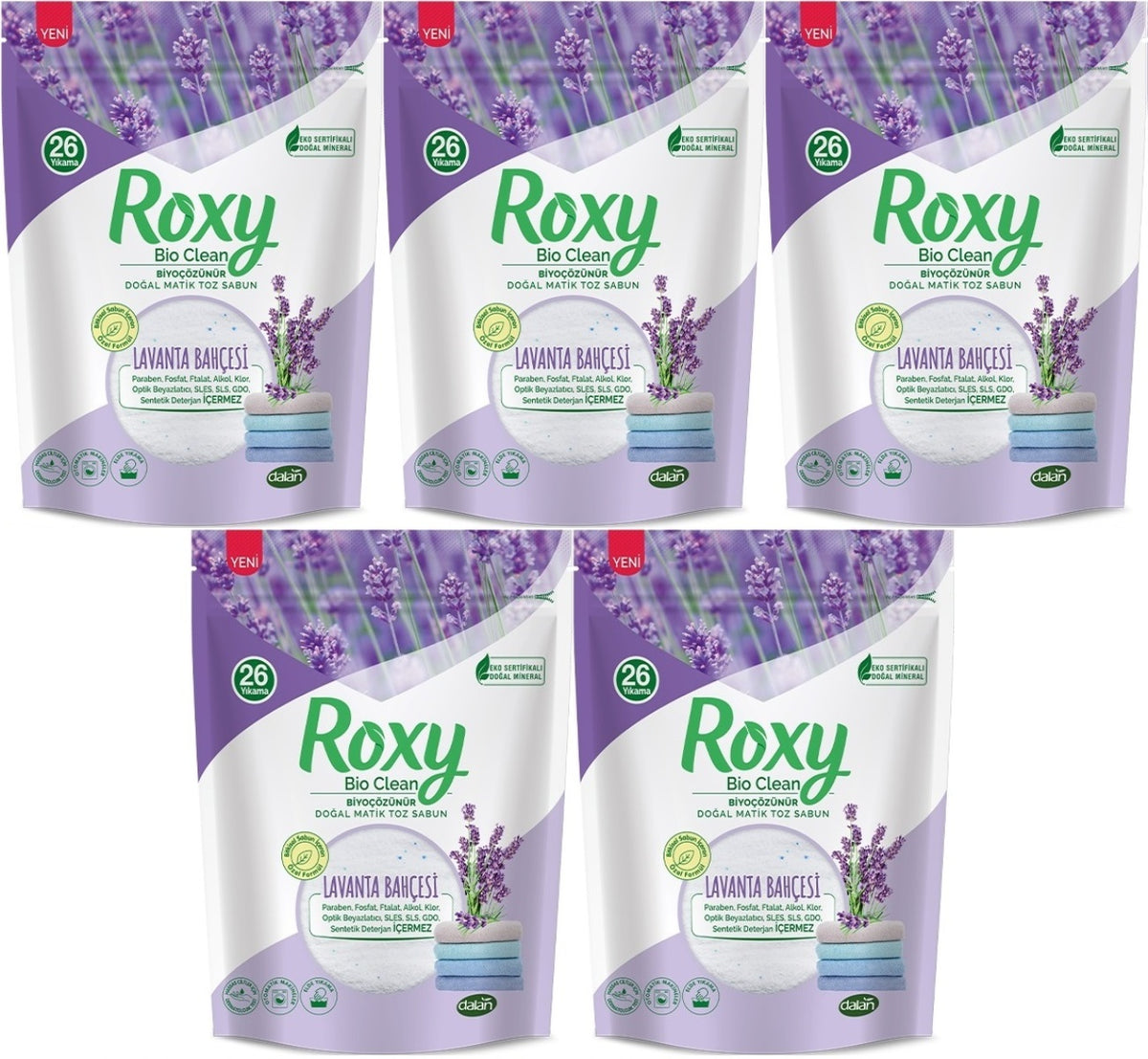 Dalan Roxy Bio Clean Matik Sabun Tozu 800GR Lavanta Bahçesi (5 Li Set) (130 Yıkama)