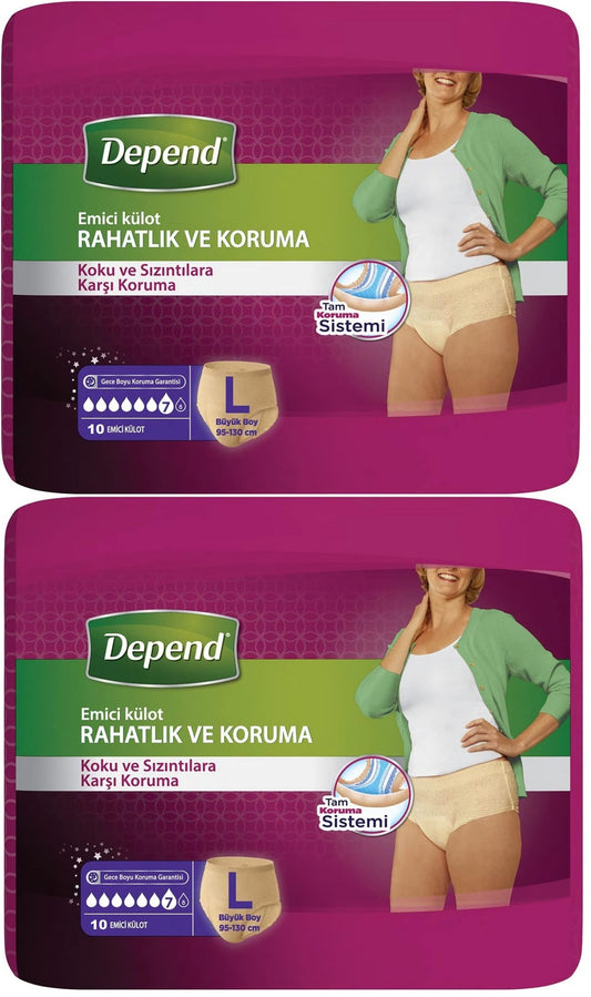 Depend Emici Külot Yetişkin Bezi Large - Büyük Kadın 20 Adet (2PK*10)