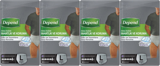 Depend Emici Külot Pants Yetişkin Bezi L - Büyük - Large Erkek 32 Adet (4PK*8)