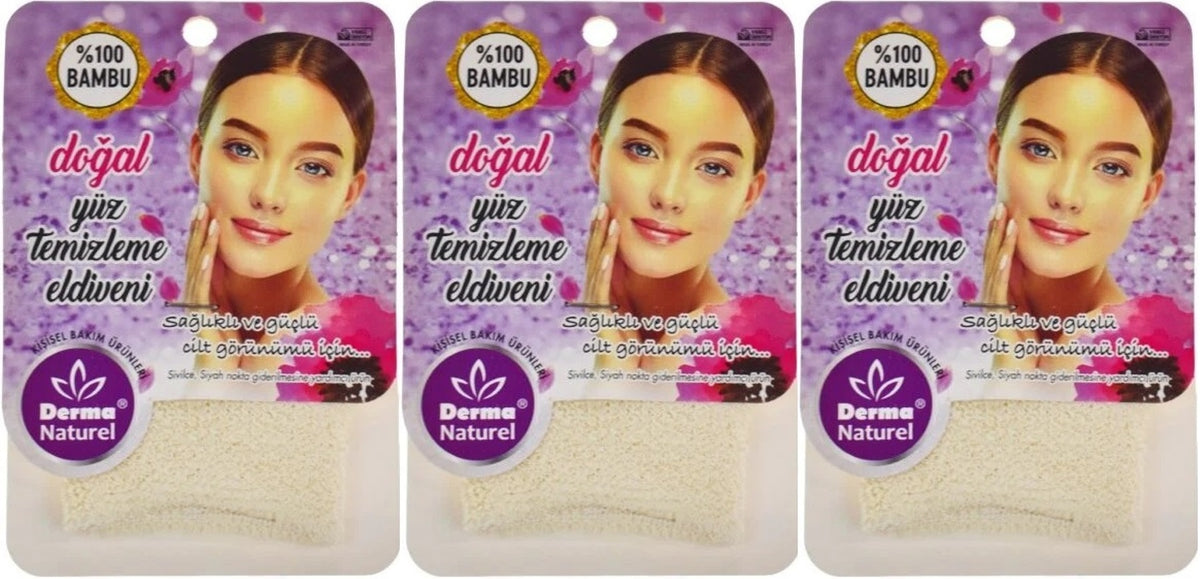 Derma Naturel Bambu Yüz Temizleme Eldiveni MS-32 (3 Lü Set)