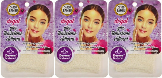 Derma Naturel Bambu Yüz Temizleme Eldiveni MS-32 (3 Lü Set)
