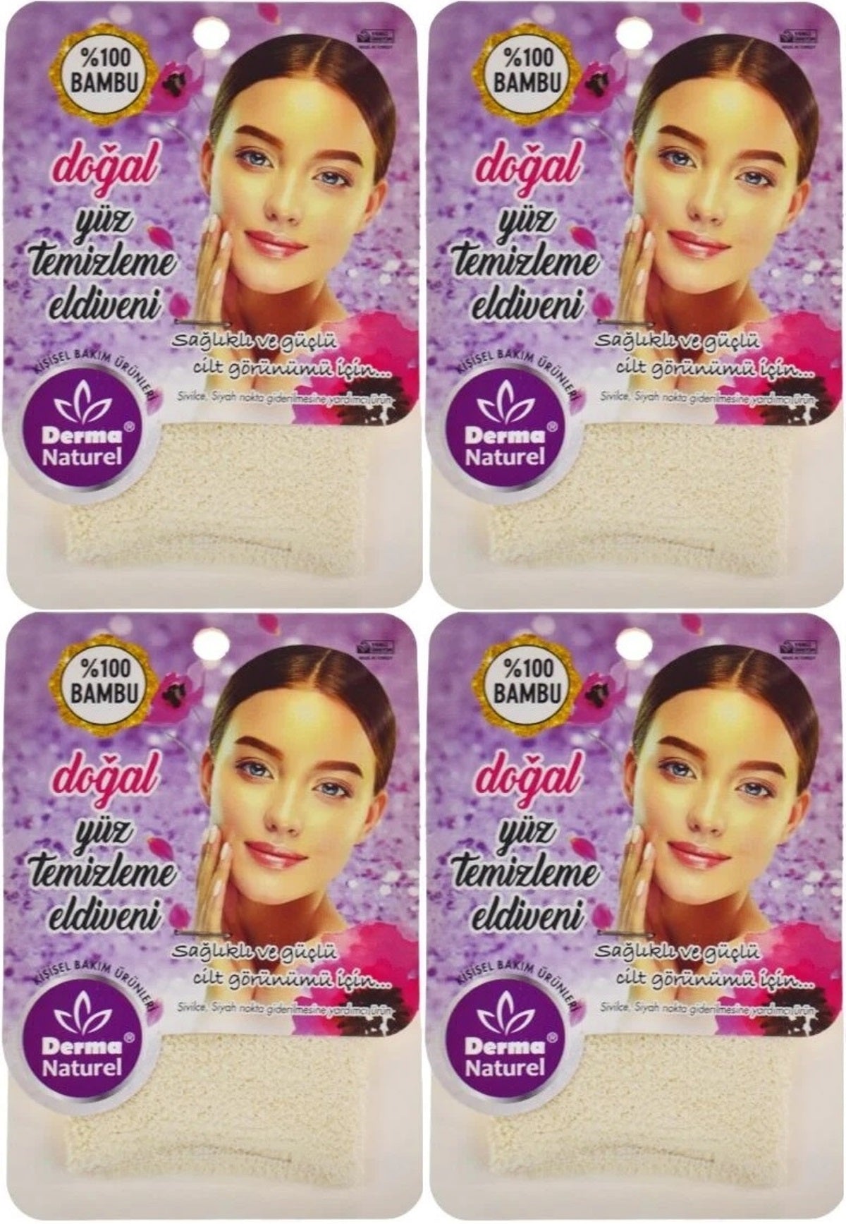 Derma Naturel Bambu Yüz Temizleme Eldiveni MS-32 (4 Lü Set)