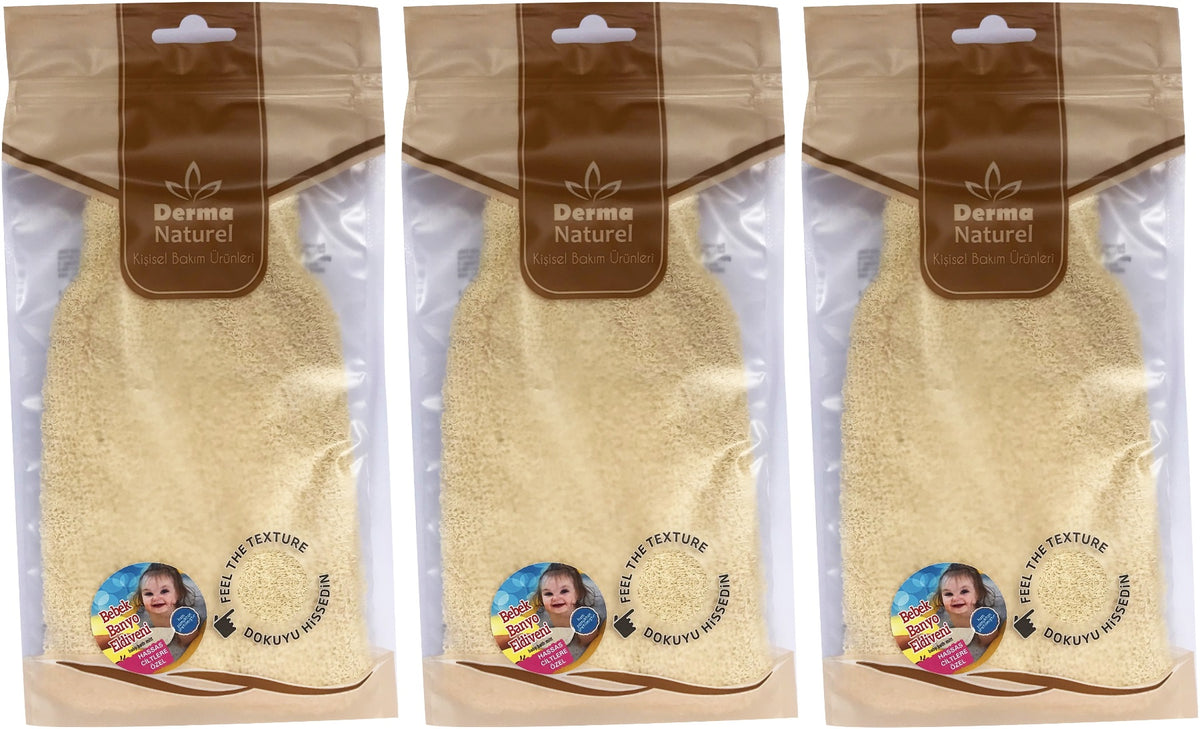 Derma Naturel Bebek Banyo Eldiveni Hassas Ciltlere Özel (15*24CM) MS-01 (3 Lü Set)
