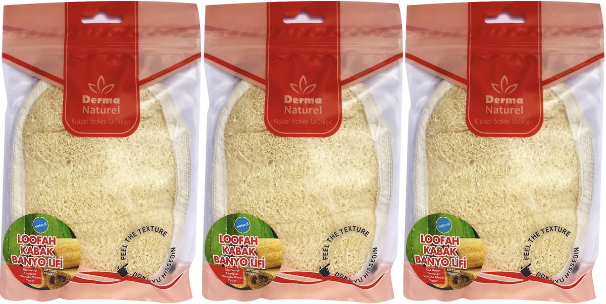 Derma Naturel Loofah Kabak Banyo ve Yüz Lifi (15*24CM) MS-10 (3 Lü Set)