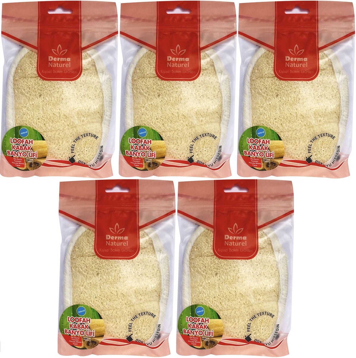 Derma Naturel Loofah Kabak Banyo ve Yüz Lifi (15*24CM) MS-10 (5 Li Set)