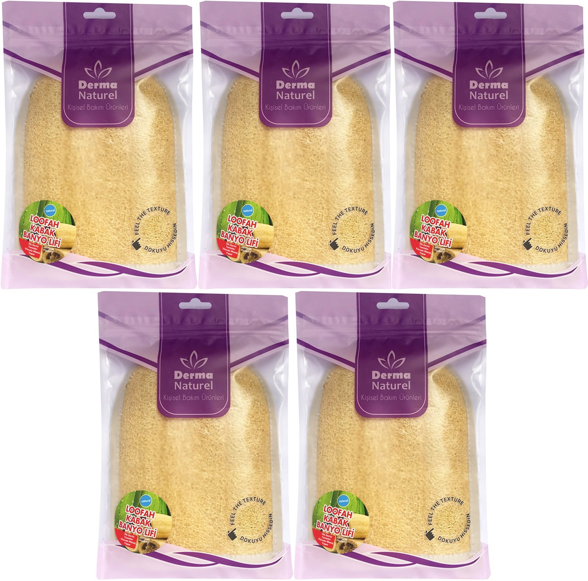 Derma Naturel Loofah Kabak Havlu Banyo Eldiveni (15*24CM) MS-11 (5 Li Set)