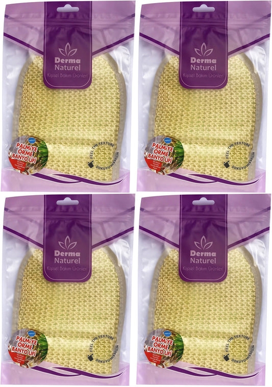 Derma Naturel Palmiye Lifi Örme Banyo Eldiveni (15*24CM) MS-04 (4 Lü Set)