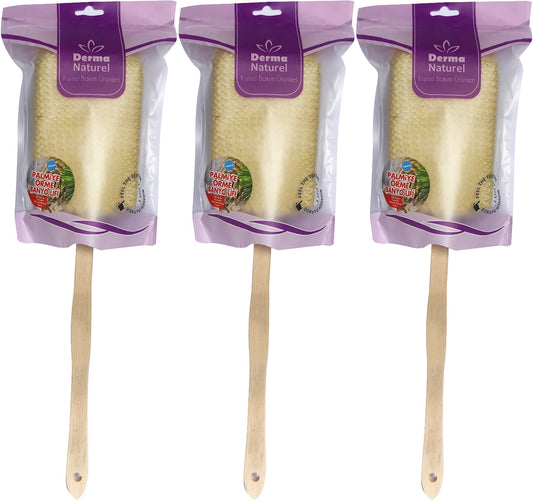 Derma Naturel Palmiye Örme Sopalı Banyo Sırt Lifi (8*24CM) MS-09 (3 Lü Set)