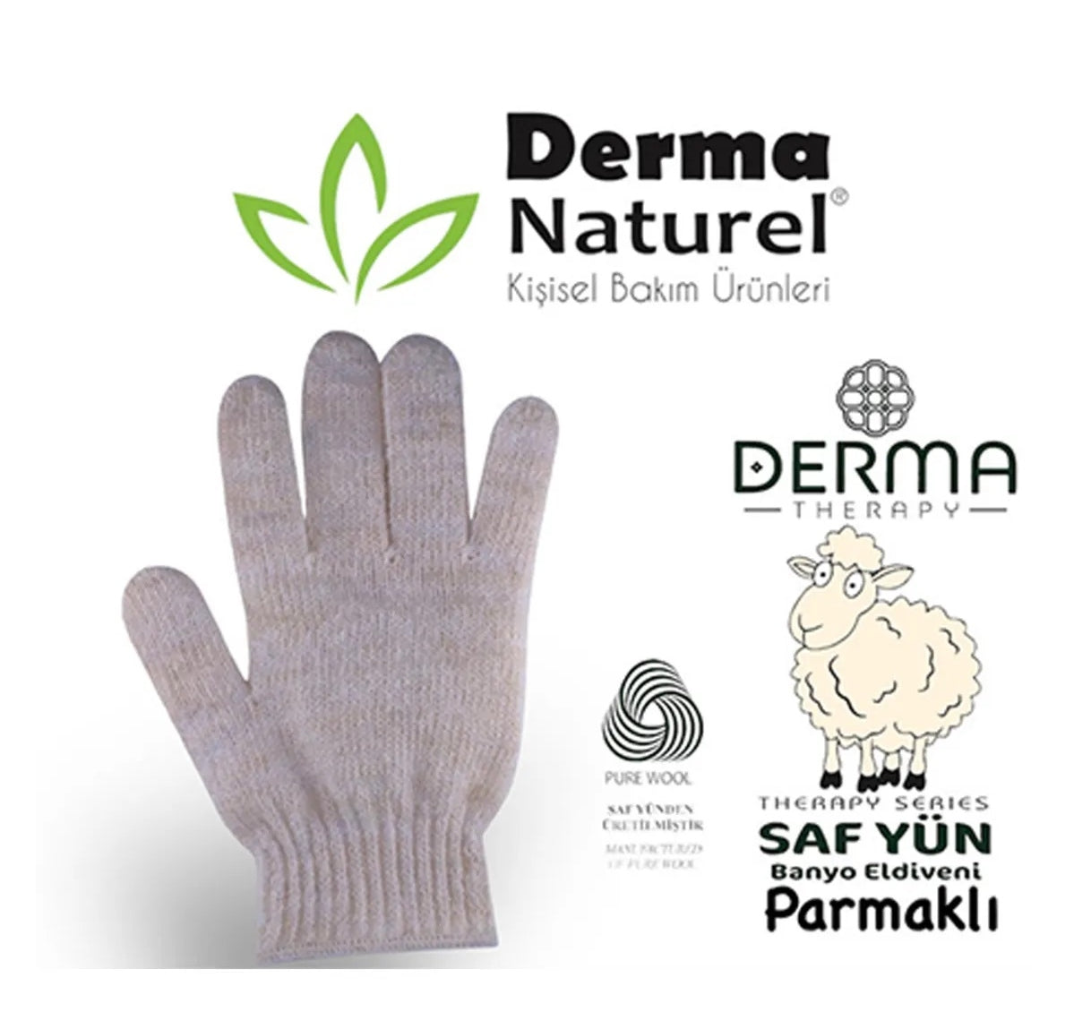 Derma Naturel Therapy Saf Yün Parmaklı Banyo Eldiveni T-478