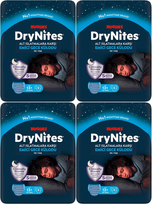 Drynites Emici Gece Külodu/Külot Bez Erkek 13+ Yaş (48-60KG) X Large 36 Adet (4PK*9)