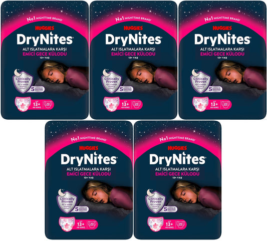 Drynites Emici Gece Külodu/Külot Bez Kız 13+ Yaş (48-60KG) X Large 100 Adet Mega Pk (5PK*20)