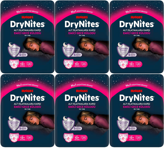 Drynites Emici Gece Külodu/Külot Bez Kız 13+ Yaş (48-60KG) X Large 120 Adet Mega Pk (6PK*20)