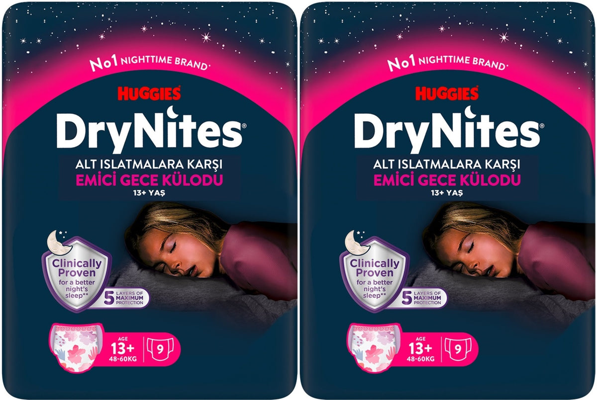Drynites Emici Gece Külodu/Külot Bez Kız 13+ Yaş (48-60KG) X Large 18 Adet (2PK*9)