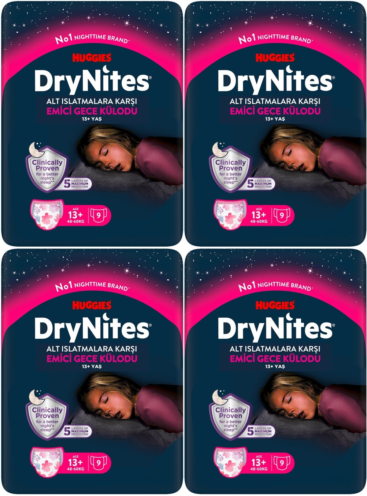 Drynites Emici Gece Külodu/Külot Bez Kız 13+ Yaş (48-60KG) X Large 36 Adet (4PK*9)