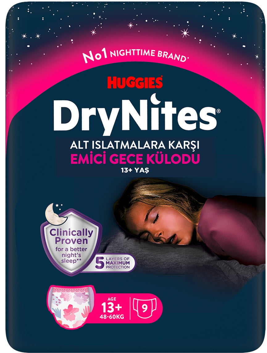Drynites Emici Gece Külodu/Külot Bez Kız 13+ Yaş (48-60KG) X Large 9 Adet (Alt Islatmalara Karşı)