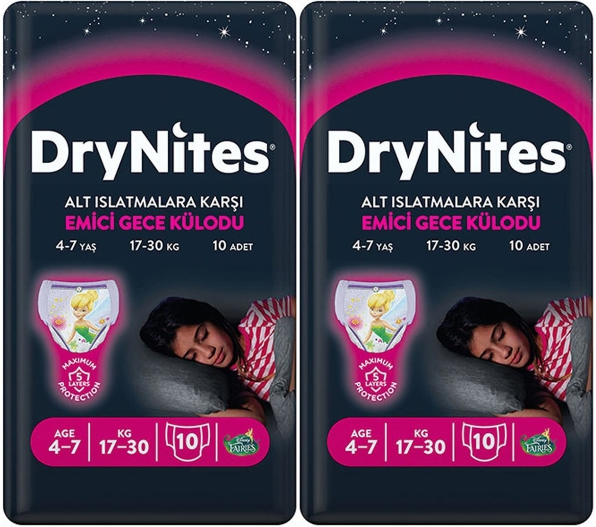 Drynites Emici Gece Külodu/Külot Bez Kız 4-7 Yaş 17-30 KG Large 20 Adet 2PK*10 Alt Islatmalara Karşı