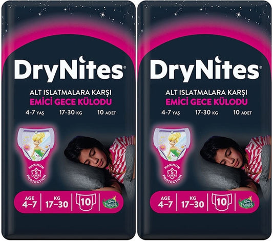 Drynites Emici Gece Külodu/Külot Bez Kız 4-7 Yaş 17-30 KG Large 20 Adet 2PK*10 Alt Islatmalara Karşı