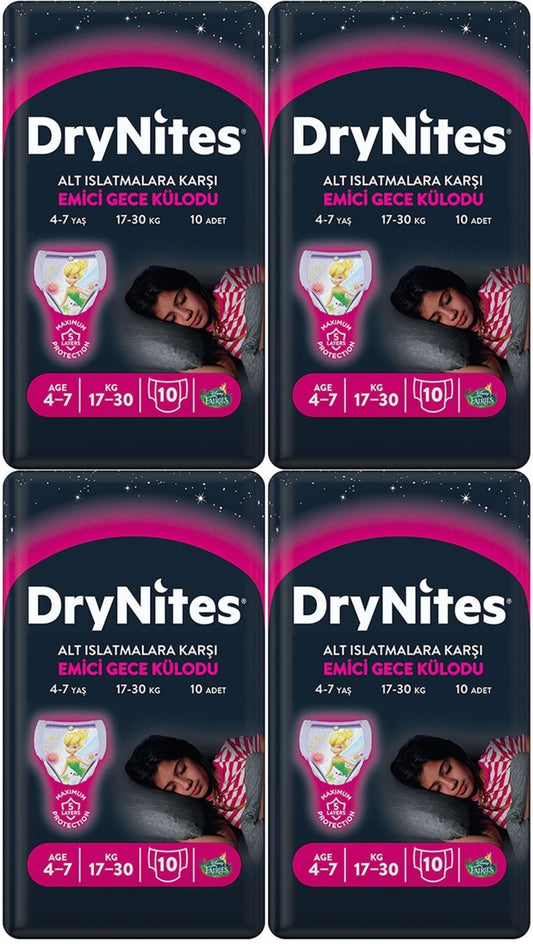 Drynites Emici Gece Külodu/Külot Bez Kız 4-7 Yaş 17-30 KG Large 40 Adet 4PK*10 Alt Islatmalara Karşı