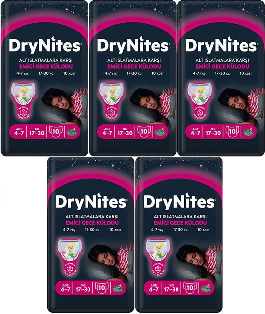 Drynites Emici Gece Külodu/Külot Bez Kız 4-7 Yaş 17-30 KG Large 50 Adet 5PK*10 Alt Islatmalara Karşı