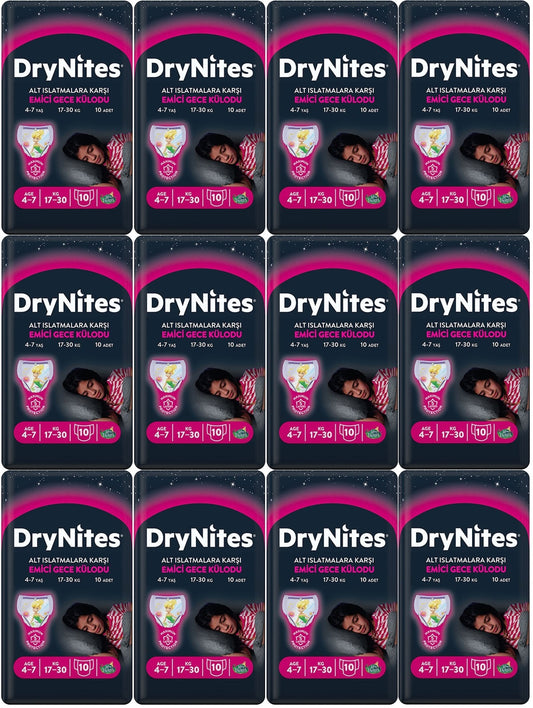 Drynites Emici Gece Külodu/Külot Bez Kız 4-7 Yaş 17-30KG Large 120Adet 12PK*10 Alt Islatmalara Karşı